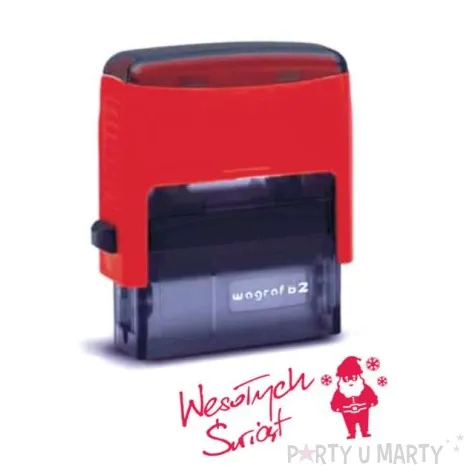 pieczatka z napisem wesolych swiat mikolaj czerwona 39 x 15 mm