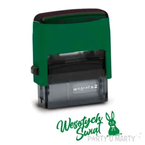 pieczatka z napisem wesolych swiat zajaczek zielona 39 x 15 mm