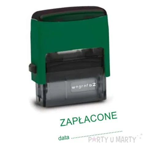 pieczatka z napisem zaplacone data zielona 38 x 14 mm