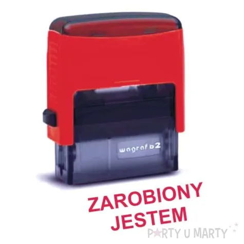 pieczatka z napisem zarobiony jestem czerwona 39 x 15 mm
