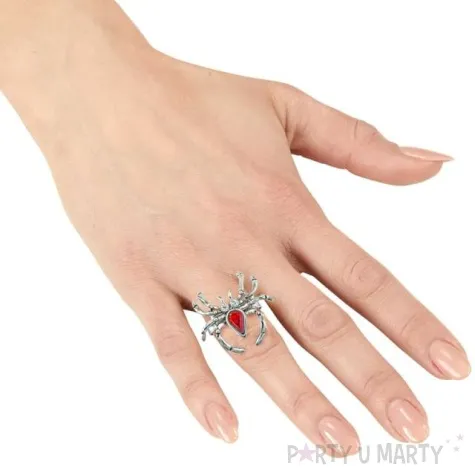 pierscien pajak z klejnotem srebrno czerwony widmann