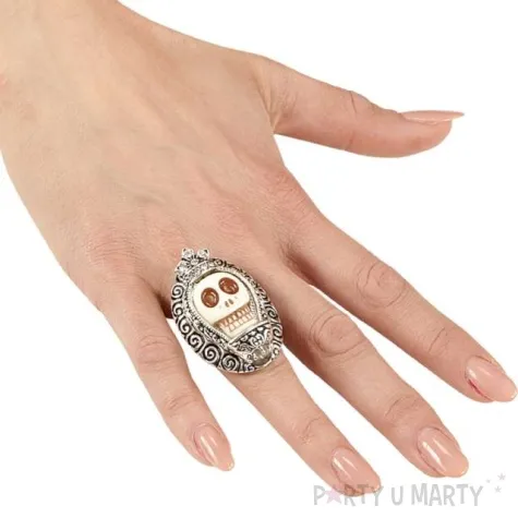 pierscionek czaszka dia de los muertos bialy widmann