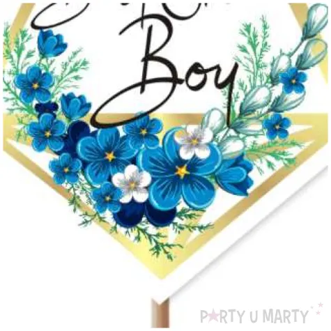 pik ozdobny baby shower boy kwiaty 24 cm