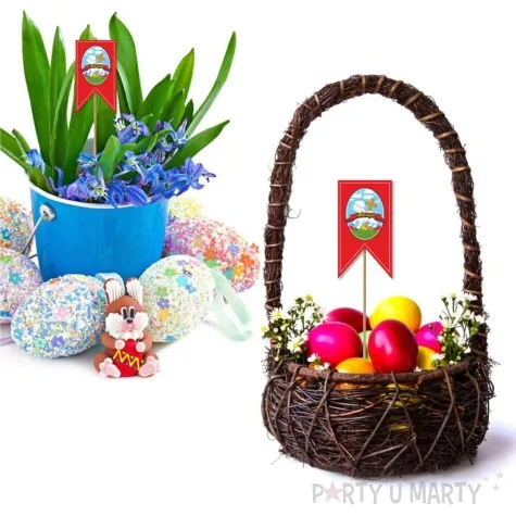 pik ozdobny do koszyczka baranek wielkanocny czerwony 23cm