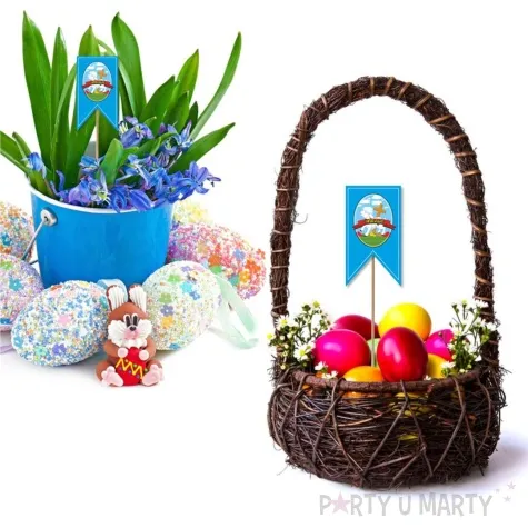 pik ozdobny do koszyczka baranek wielkanocny niebieski 23cm