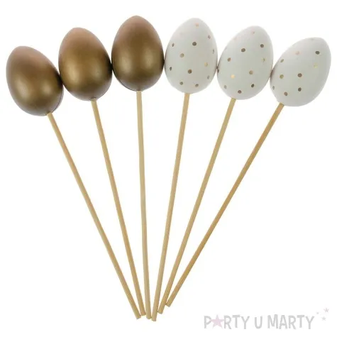 pik ozdobny jajka eleganckie kropki bialo zloty arpex 12 cm 6 szt