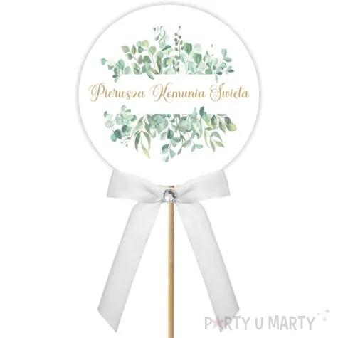 pik ozdobny lux komunia eukaliptus beauty kokardka z cyrkonia 28cm