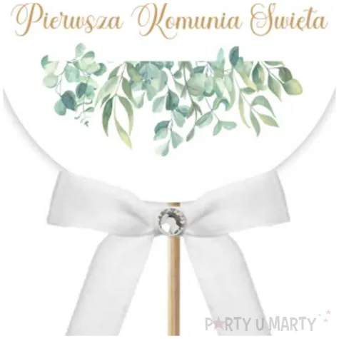 pik ozdobny lux komunia eukaliptus beauty kokardka z cyrkonia 28cm