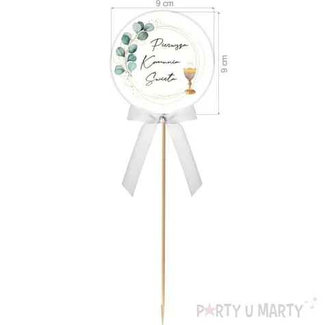 pik ozdobny lux komunia eukaliptus z hostia kokardka z cyrkonia 28cm