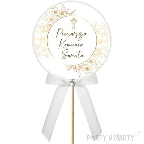 pik ozdobny lux komunia gold line kokardka z cyrkonia 28cm