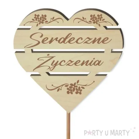pik ozdobny serdeczne zyczenia drewno 24 cm