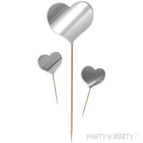 pik ozdobny trzy akrylowe serca srebrny lustrzany 25 i 8 cm 3 szt