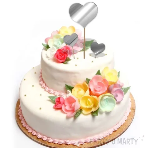 pik ozdobny trzy akrylowe serca srebrny lustrzany 25 i 8 cm 3 szt