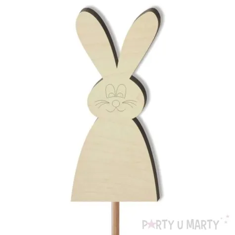 pik ozdobny zajaczek z wasami drewno 24 cm