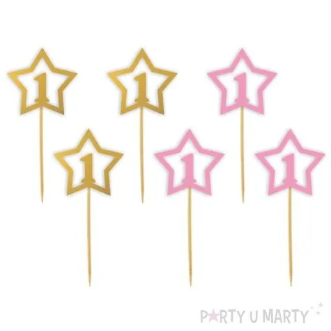 pikery 1 urodziny gwiazda extra rozowo zlote 6 szt