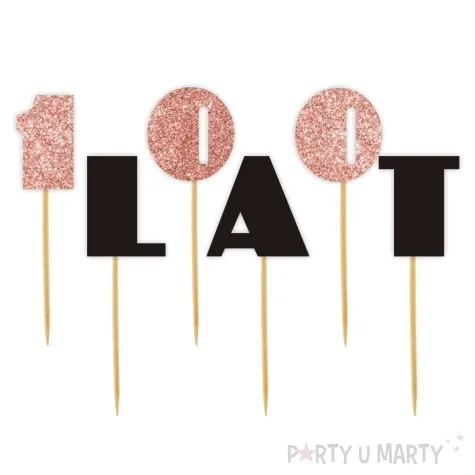 pikery 100 lat czarny rose gold brokat 6 szt