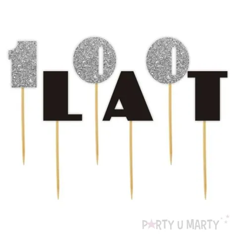 pikery 100 lat czarny srebrny brokat 6 szt