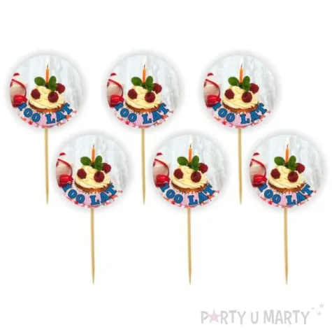 pikery 100 lat muffinka niebieski napis 6 szt