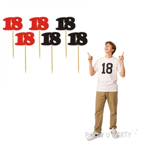 pikery 18 urodziny classic czerwono czarne 6 szt