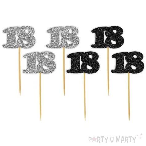 pikery 18 urodziny classic srebrno czarne brokatowe 6 szt