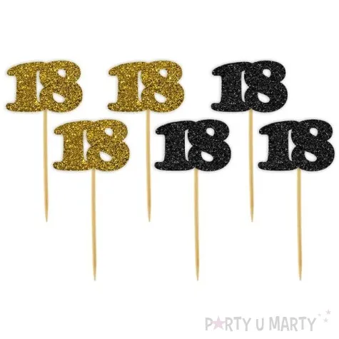 pikery 18 urodziny classic zloto czarne brokatowe 6 szt