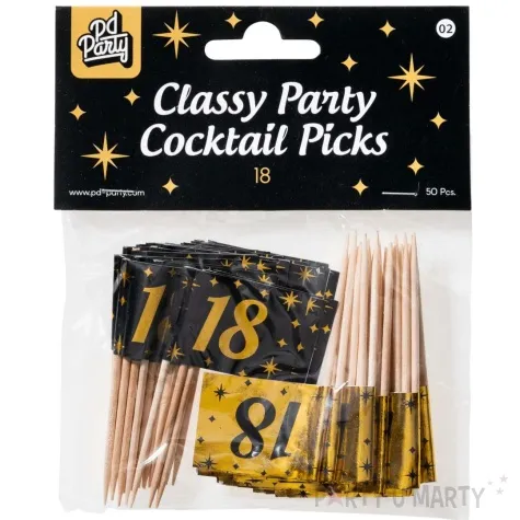 pikery 18 urodziny classy party czarno zlote 50 szt pd party