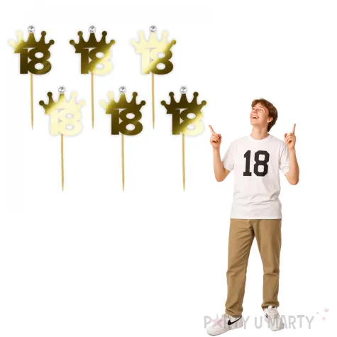 pikery 18 urodziny korona z cyrkonia zloty metalik 9 cm 6 szt