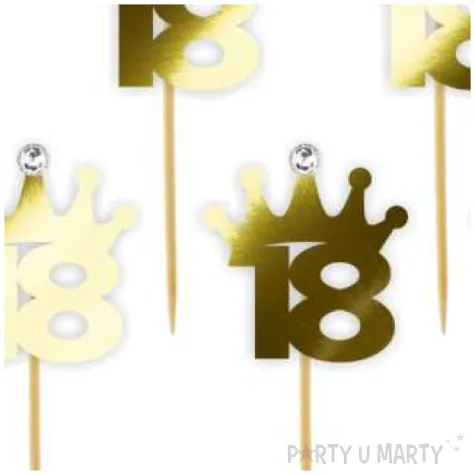 pikery 18 urodziny korona z cyrkonia zloty metalik 9 cm 6 szt
