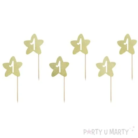pikery 1st birthday gwiazdki zloty brokat partydeco 10 cm 6 szt