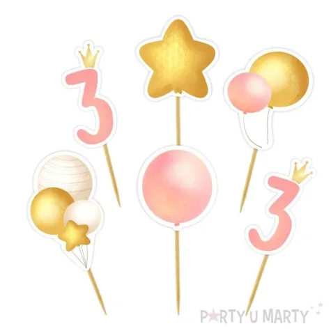 pikery 3 urodziny baloniki rozowy 6 szt