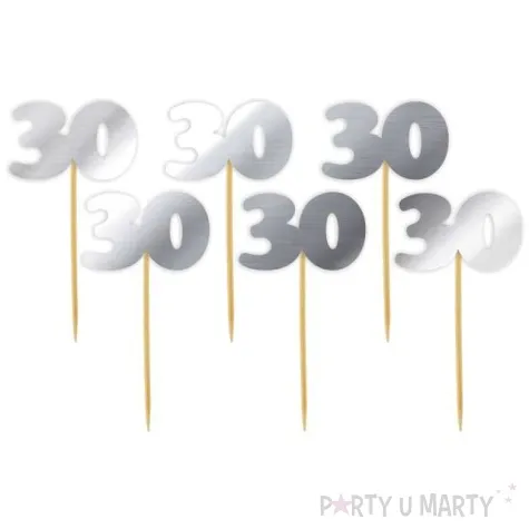 pikery 30 urodziny classic srebrne metalik 6 szt
