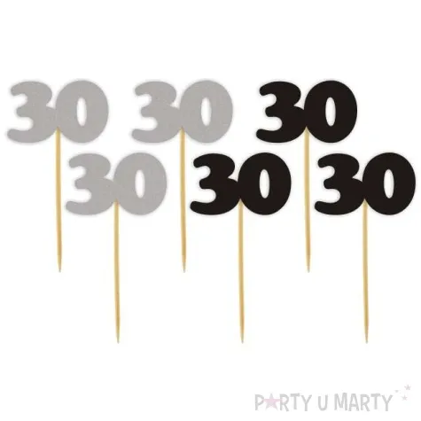 pikery 30 urodziny classic srebrno czarne 6 szt