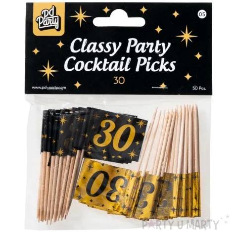 pikery 30 urodziny classy party czarno zlote 50 szt pd party