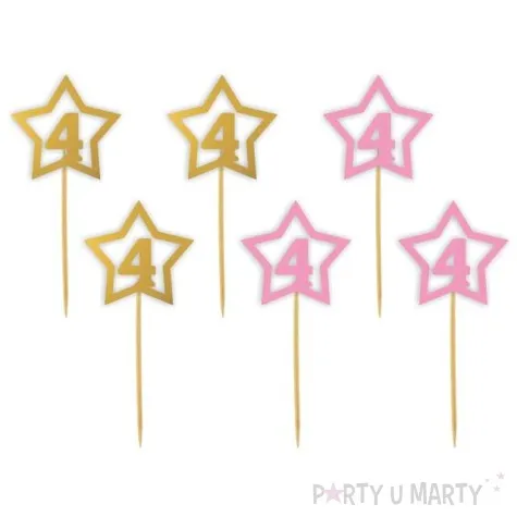 pikery 4 urodziny gwiazda extra rozowo zlote 6 szt