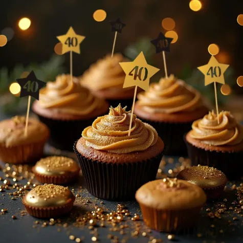 pikery 40 urodziny gwiazdki zloto czarne 6 szt