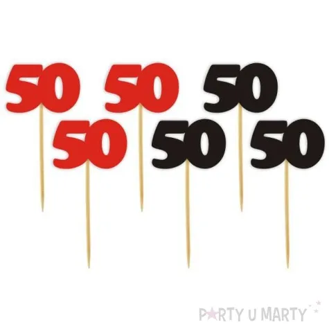 pikery 50 urodziny classic czerwono czarne 6 szt