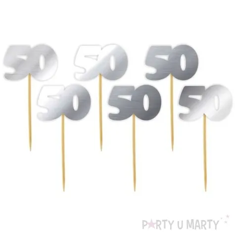 pikery 50 urodziny classic srebrne metalik 6 szt