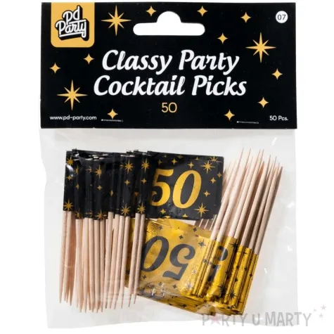 pikery 50 urodziny classy party czarno zlote 50 szt pd party
