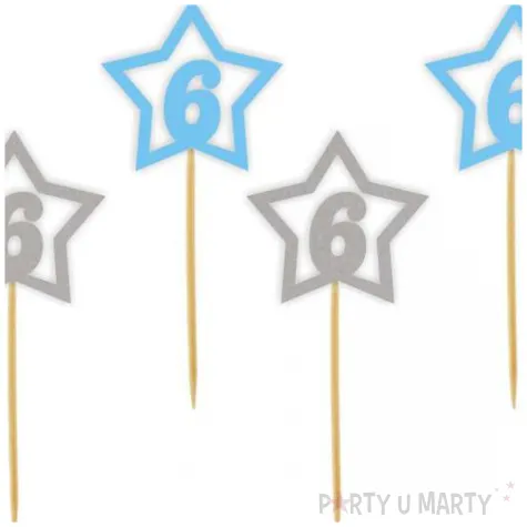 pikery 6 urodziny blekitno srebrne 6 szt