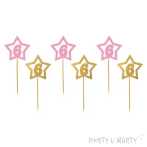 pikery 6 urodziny rozowo zlote 6 szt
