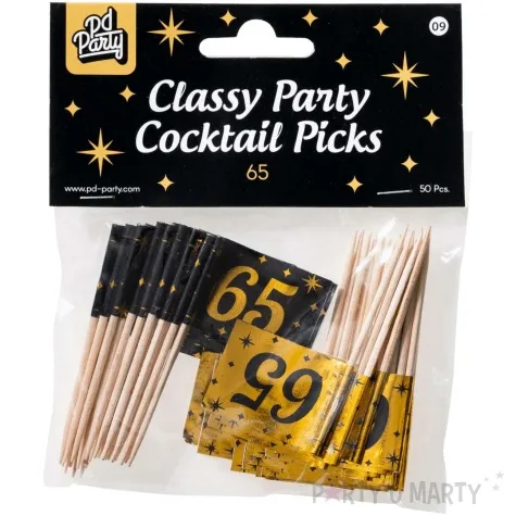 pikery 65 urodziny classy party czarno zlote 50 szt pd party