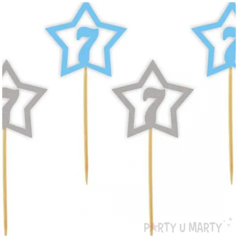 pikery 7 urodziny blekitno srebrne 6 szt