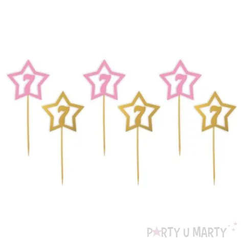 pikery 7 urodziny rozowo zlote 6 szt