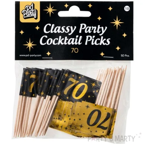pikery 70 urodziny classy party czarno zlote 50 szt pd party