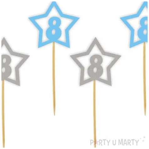pikery 8 urodziny blekitno srebrne 6 szt