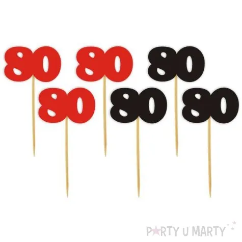 pikery 80 urodziny classic czerwono czarne 6 szt