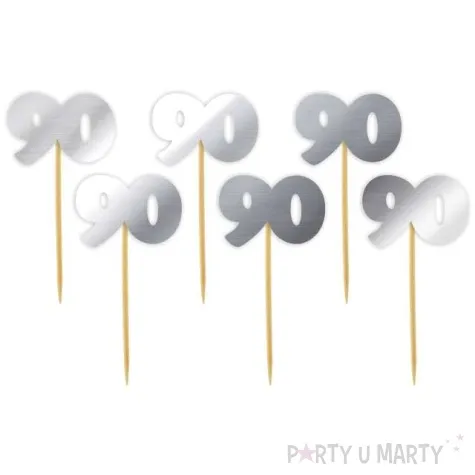 pikery 90 urodziny classic srebrne metalik 6 szt