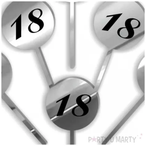 pikery akrylowe cyfra 18 urodziny srebrne lustro 6 szt