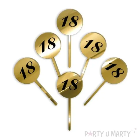 pikery akrylowe cyfra 18 urodziny zloty lustrzany 6 szt