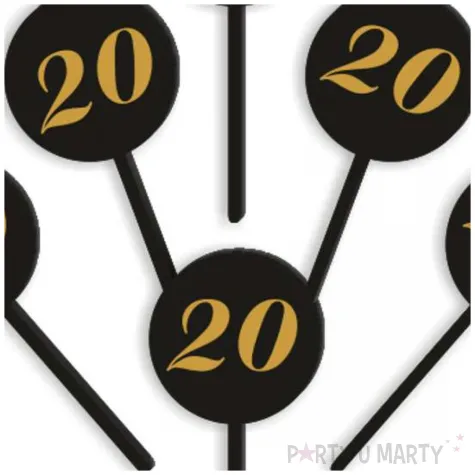 pikery akrylowe cyfra 20 urodziny czarne 6 szt